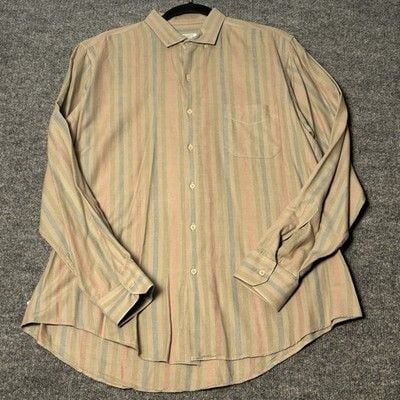 Vintage Sanfranco Ruffini Men Button Down Shirt L Neck Tan Stripe spring casual 8
