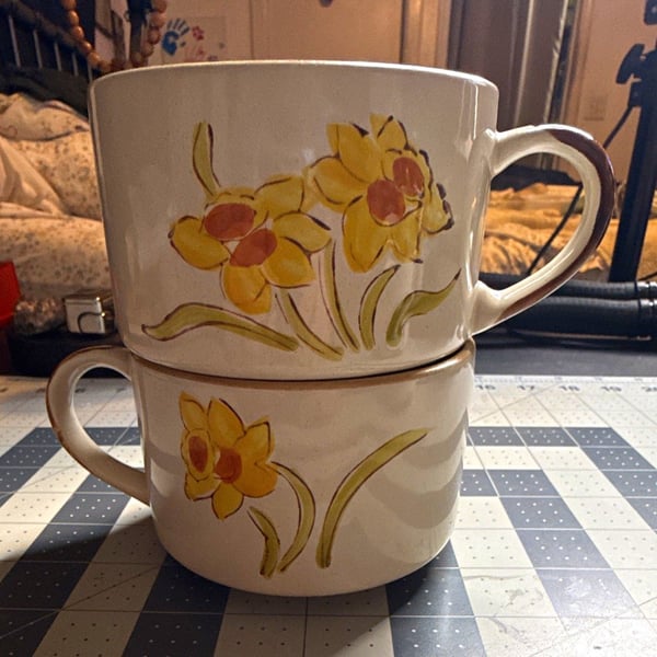 Stonecrest Jonquil 308 Floral Ceramic Mugs Set of 2 8 oz Korea Handled