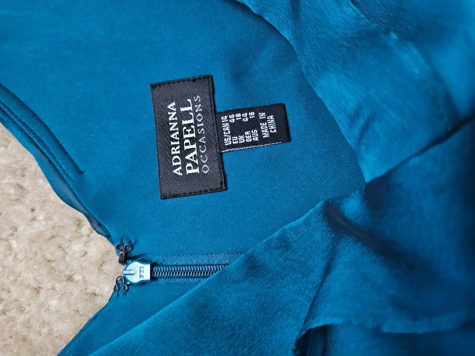 Adrianna Papell Occasions Teal Ruffle Chiffon Cocktail Dress Women's 14 6