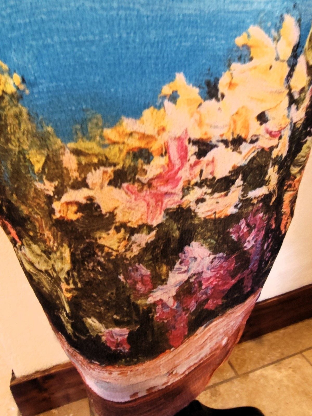 Aratta Pink & Blue Boho Plaid Button Down w Beautiful WaterColor Seascape Sz S 10