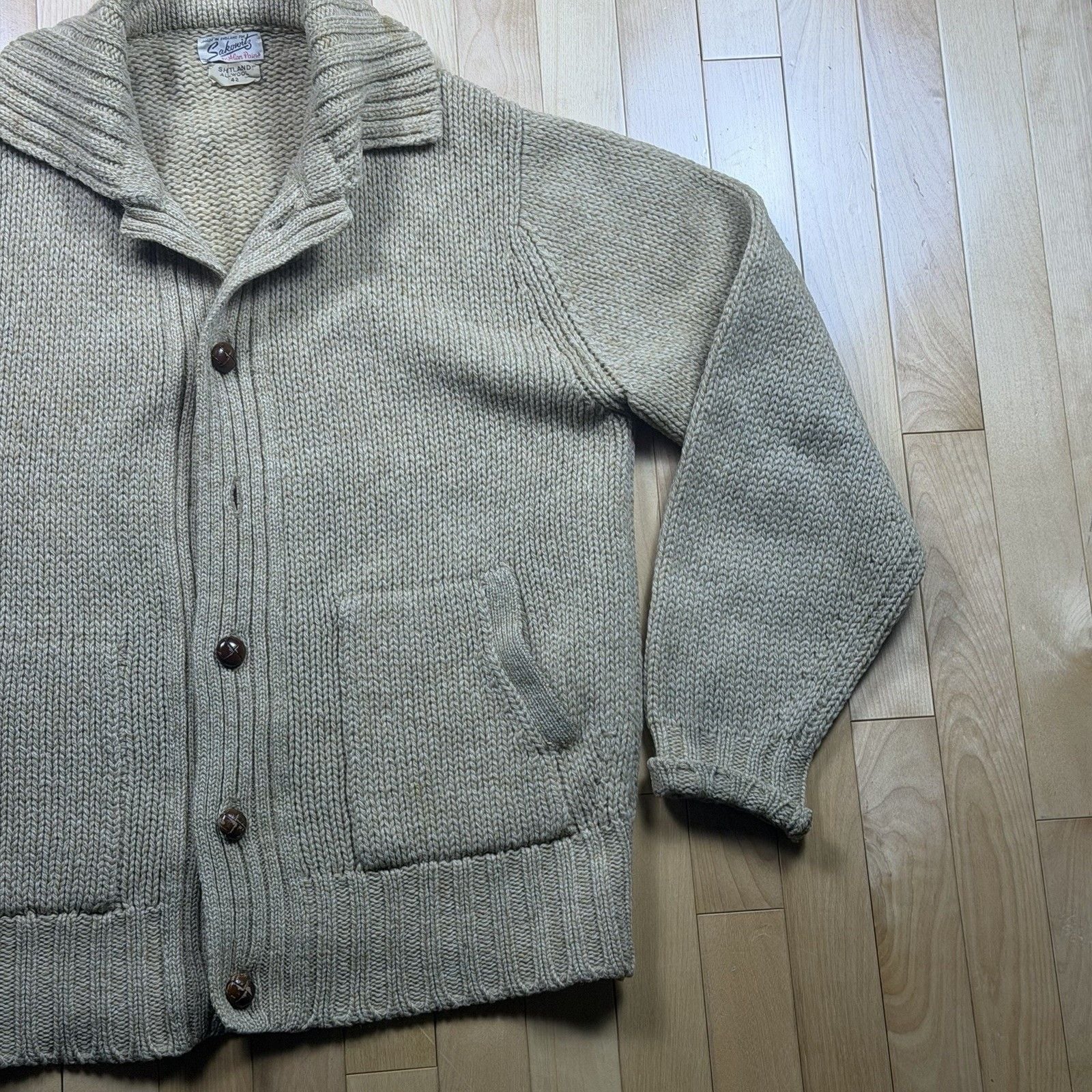 Vintage Alan Paine Shetland Wool Cardigan Mens 42 England Shawl Collar 60s 70s 22