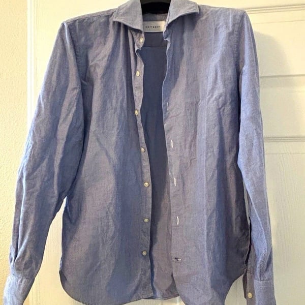 Mott & Bow Men's Slim Fit Button-Up Dress Shirt S Blue Cotton Long Sleeve