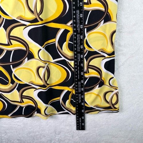 VTG Y2K ALYN PAIGE Abstract Yellow Geometric Midi Dress Size L Grunge Whimsical 8