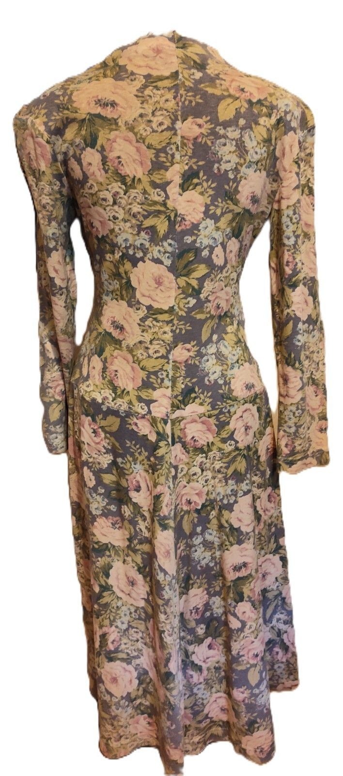 Vintage Ellen Hart Originals Grey Flower pattern Stretch Dress W Shoulder Pads P 3