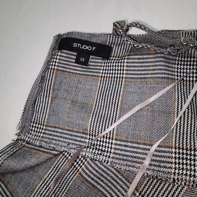Studio F Plaid Belted Peplum Top - Size XS 4