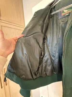 Vintage Field and Stream Bomber Jacket Mens Large Green Wool & Blue Suede 12