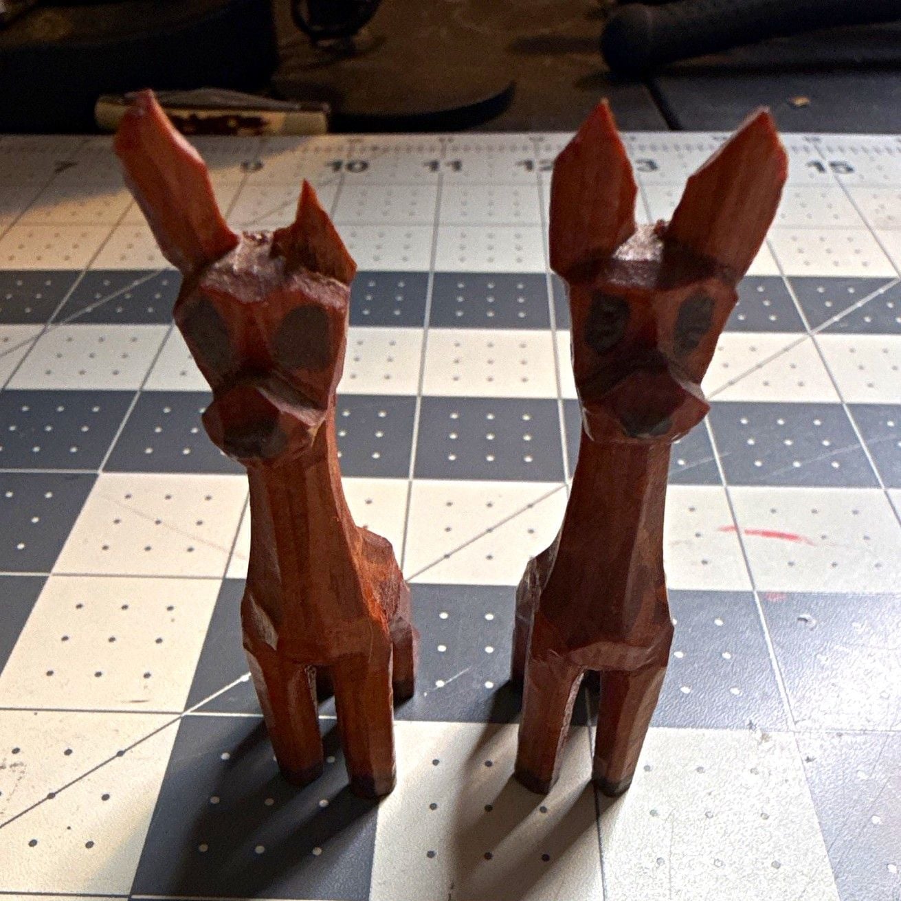 Carved Wooden Dog Figurines Pair Set of 2 Brown Natural Finish 4 in 1