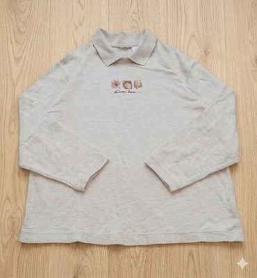 Vintage Fall Autumn Leaves Acorn Embroidery Mock Collar Sweatshirt Large Cotton 12