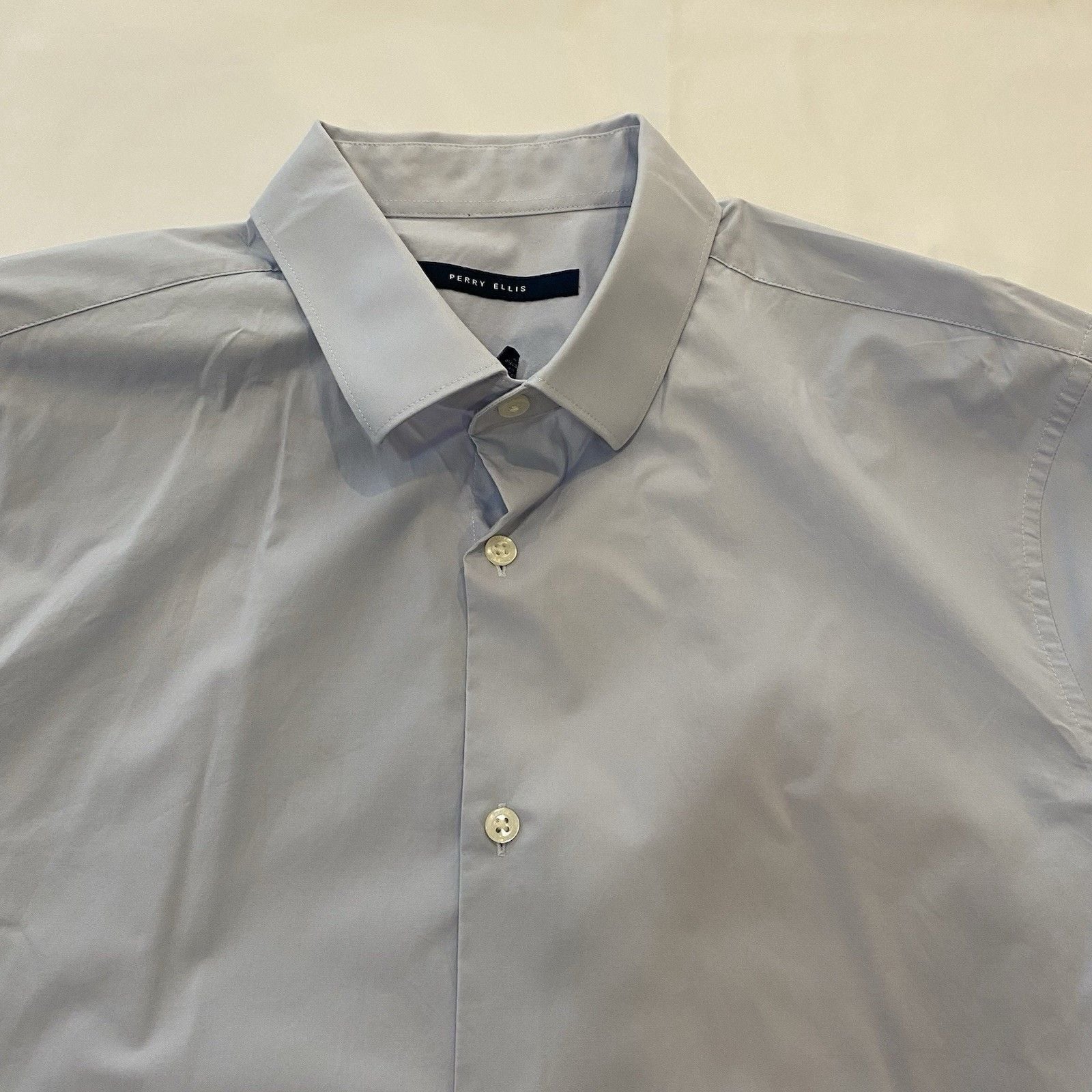 Perry Ellis Dress Shirt Mens L 16.5 34/35 Light Blue 4