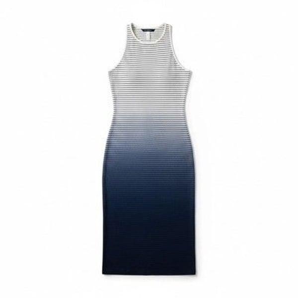 Athleta Santorini Midi Dress Womens Small Blue White Ombre Striped Racerback S