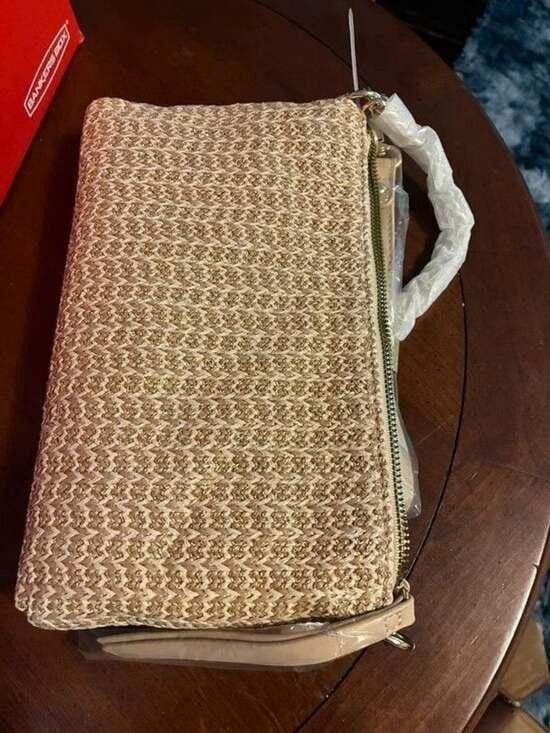 NWT forever 21 small handbag straw cream gold chain shoulder strap 4