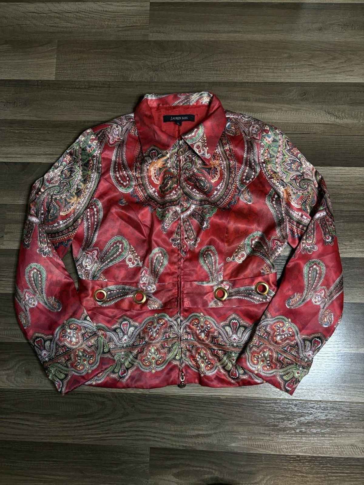Vintage 90s Lauren Max Jacket Women’s Size L Red Paisley Zip Up 2