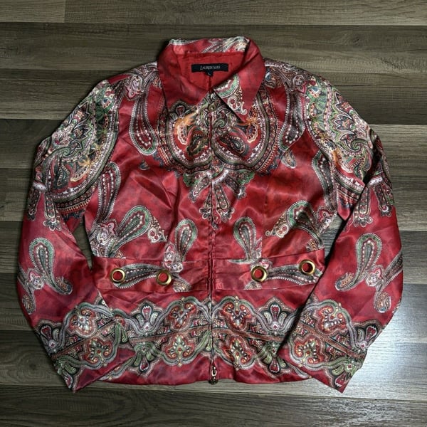 Vintage 90s Lauren Max Jacket Women’s Size L Red Paisley Zip Up