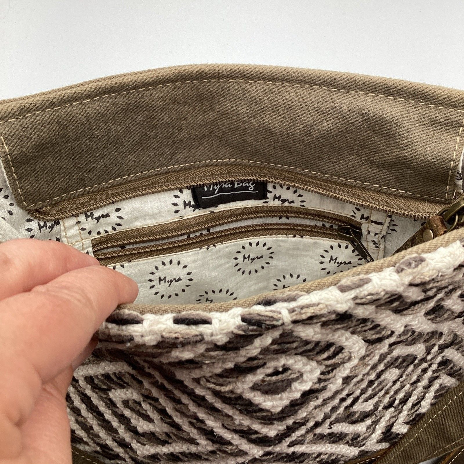 Myra Bag Genuine Leather Canvas Diamond Crossbody Shoulder Bag Boho 7