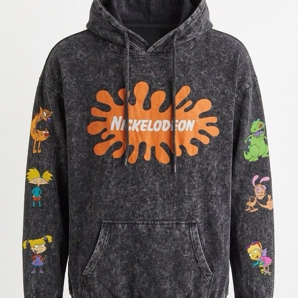 Nickelodeon Nicktoons Men’s Large Acid Wash Graphic Hoodie Rugrats Hey Arnold