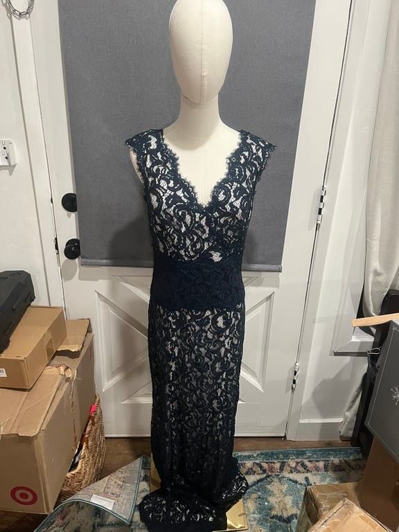Tadashi Shoji Navy Blue Lace Evening Gown 2