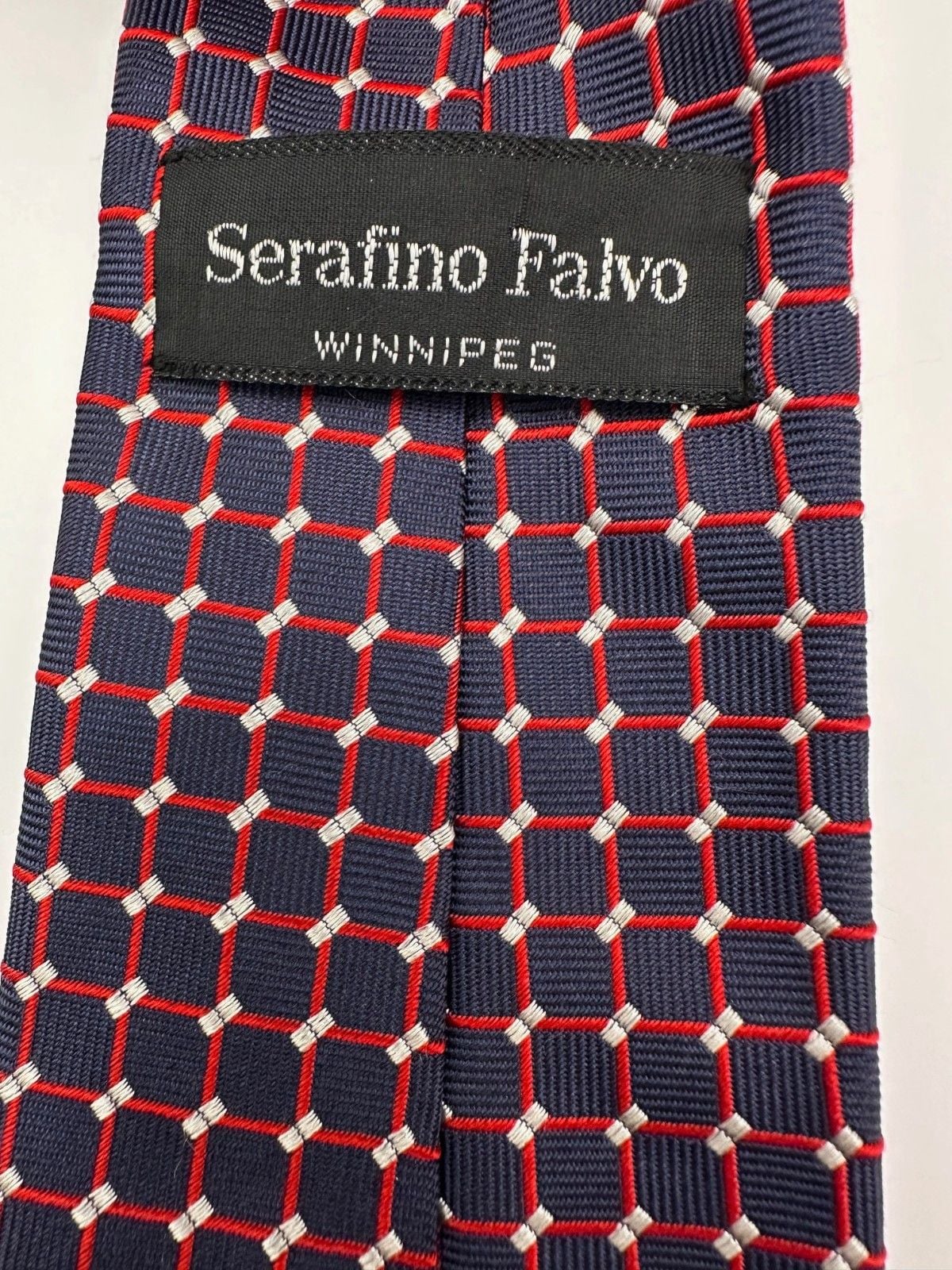 Dormeuil Navy & Red Lattice 100% Silk Tie – Dormeuil Tipping Made in Italy 3