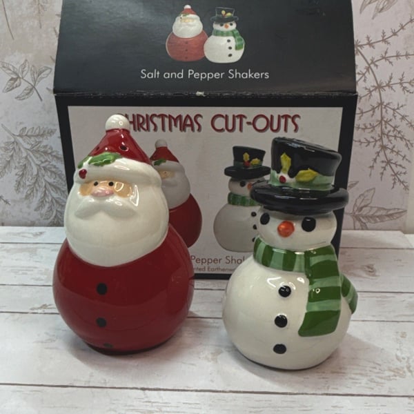 Oneida Santa & Snowman Hand Painted Earthenware Salt & Pepper Shakers