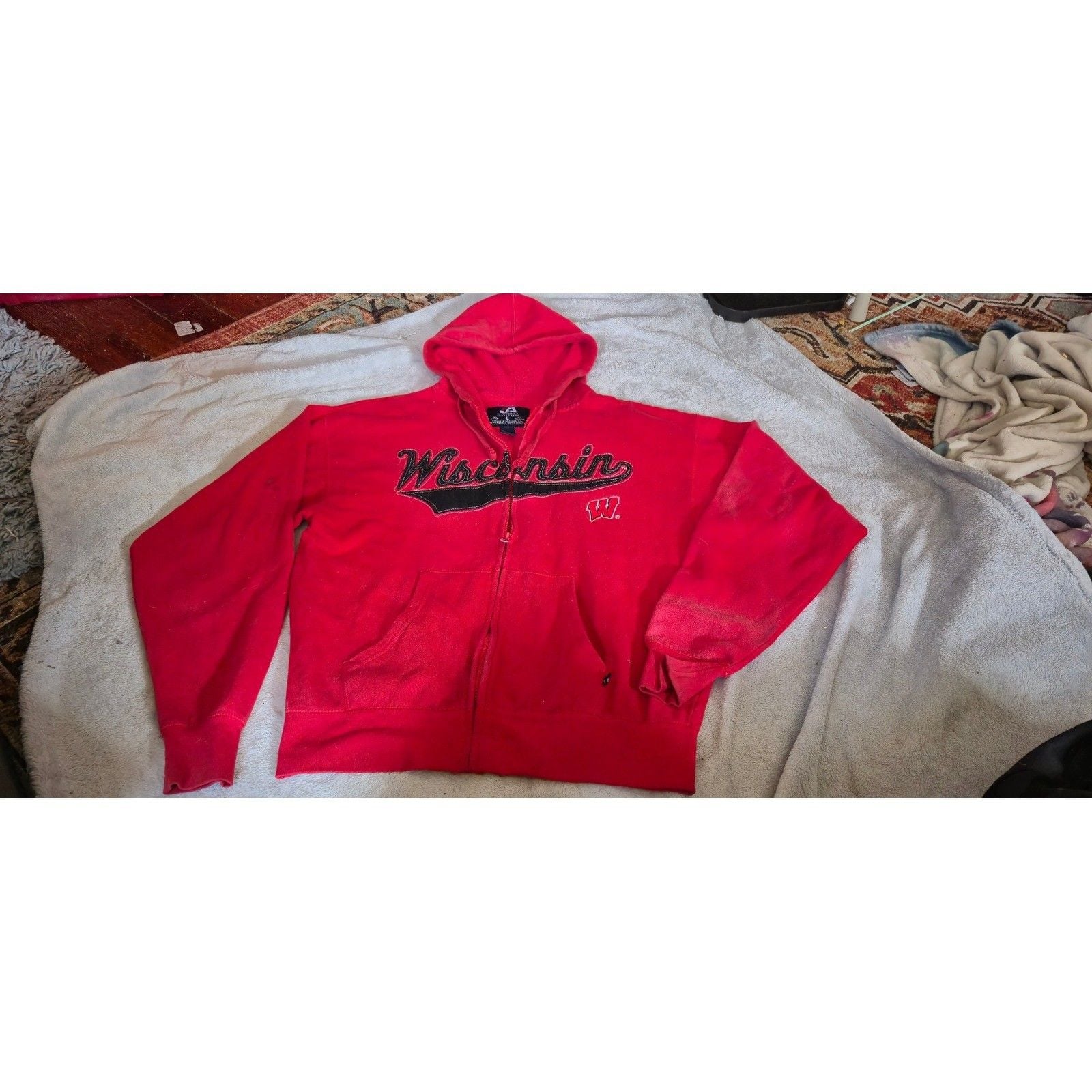 J America Wisconsin Badgers Full Zip Hoodie Red Embroidered Mens Large NCAA 2