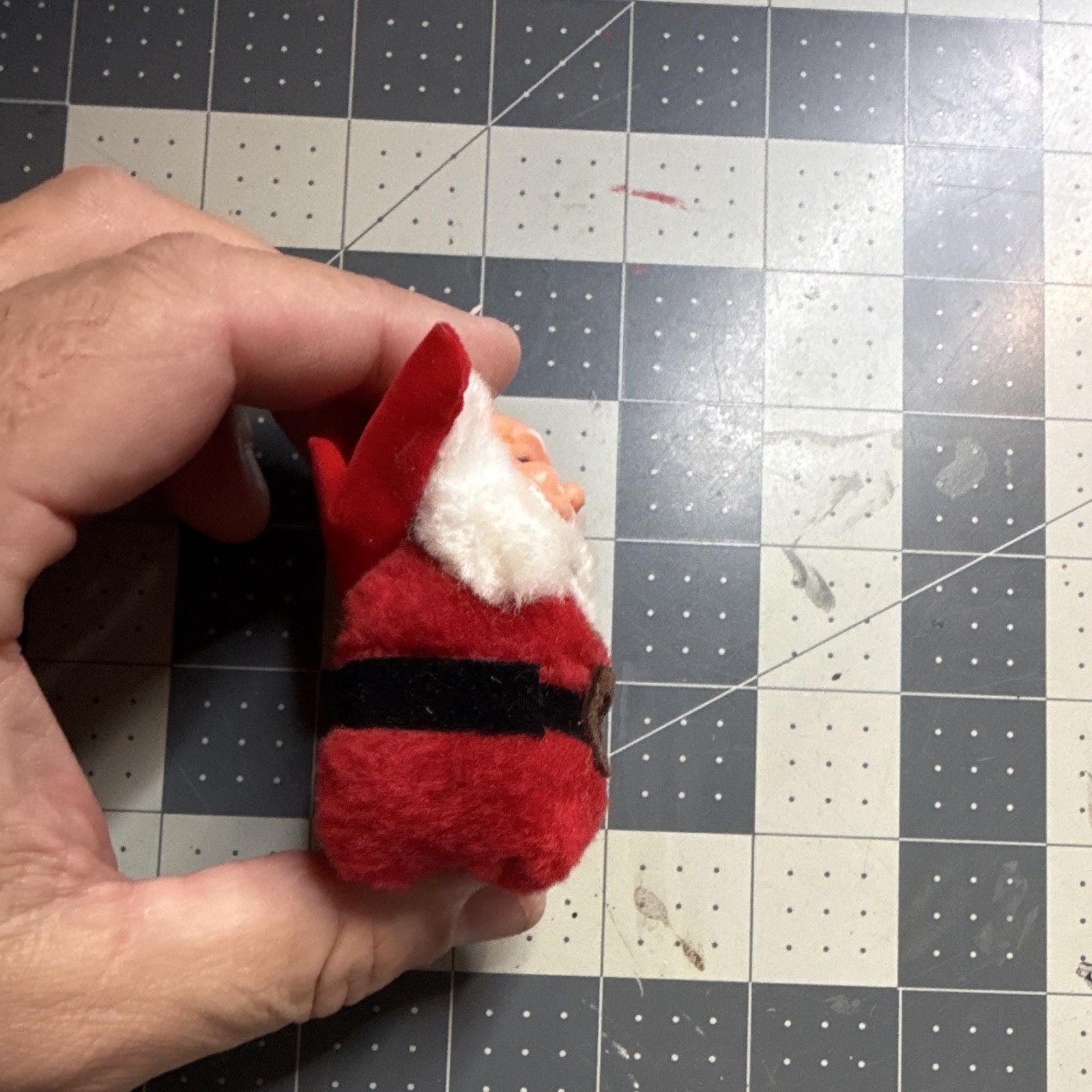Vintage Santa Claus Christmas Figurine Small Red White Black 3.75in Plastic Felt 3