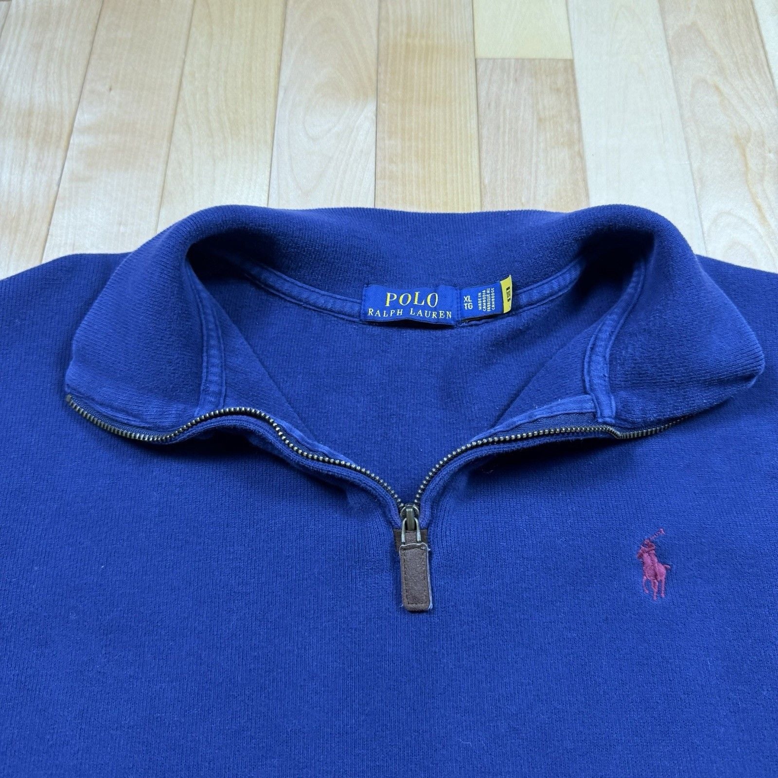 Polo Ralph Lauren Quarter Zip Pullover Mens XL Blue Red Pony Sweatshirt 12