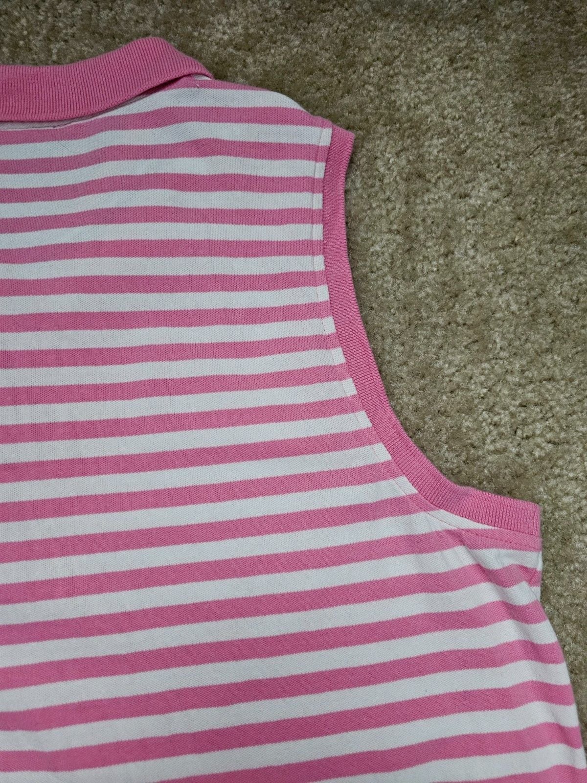 Tommy Hilfiger Women XL Pink White Striped Sleeveless Polo Dress Preppy Golf 9