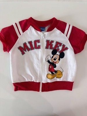 Rare Vintage Disney Red White Varsity Short Sleeve Zip Up 2/3 1