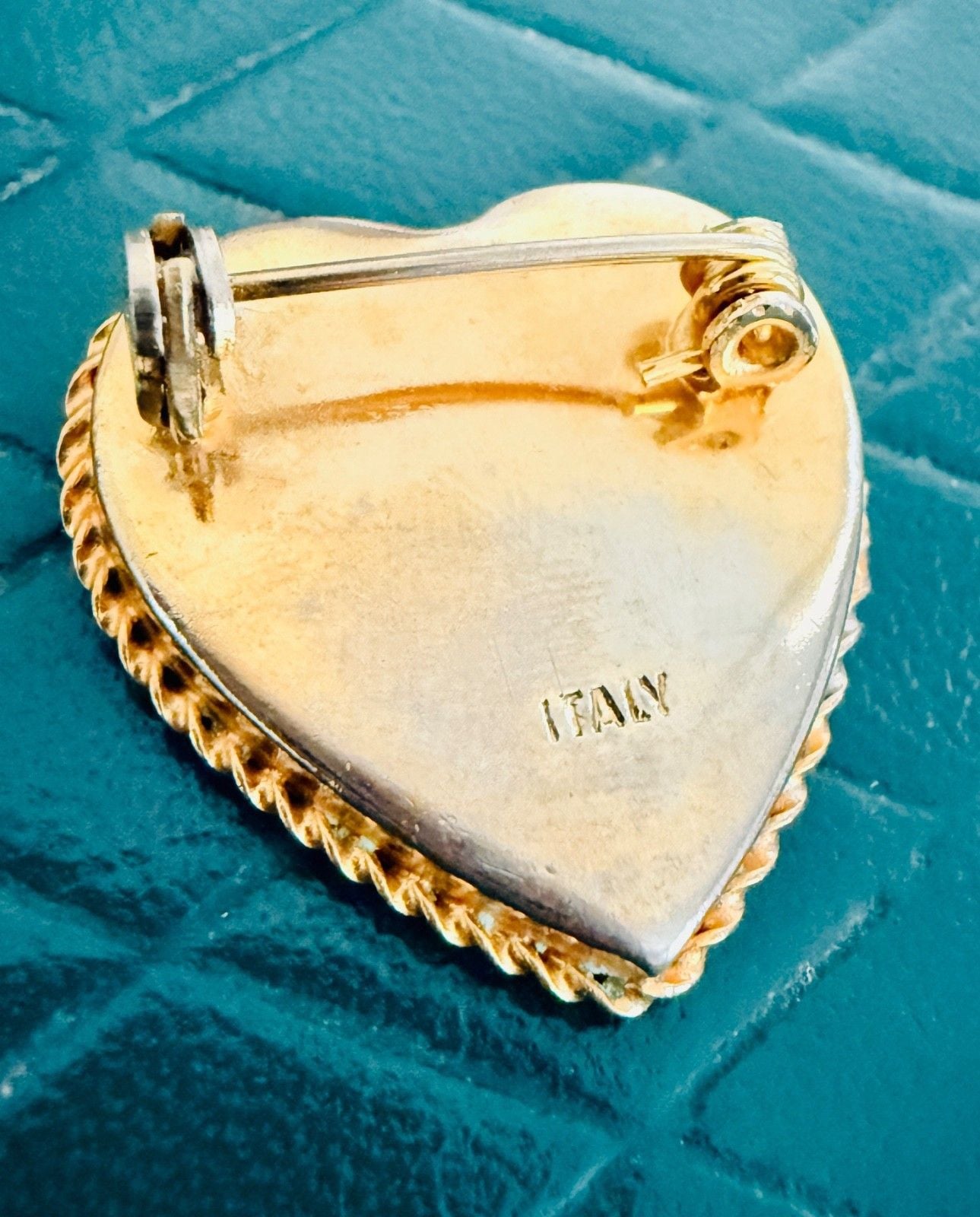 Vintage Italian Micro Mosaic Heart Brooch Floral Gold Tone Pin Made in Italy 5