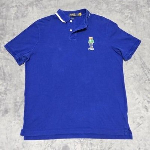 POLO Ralph Lauren Polo Bear Logo Men's Royal Blue Preppy Classic Fit Polo Size L