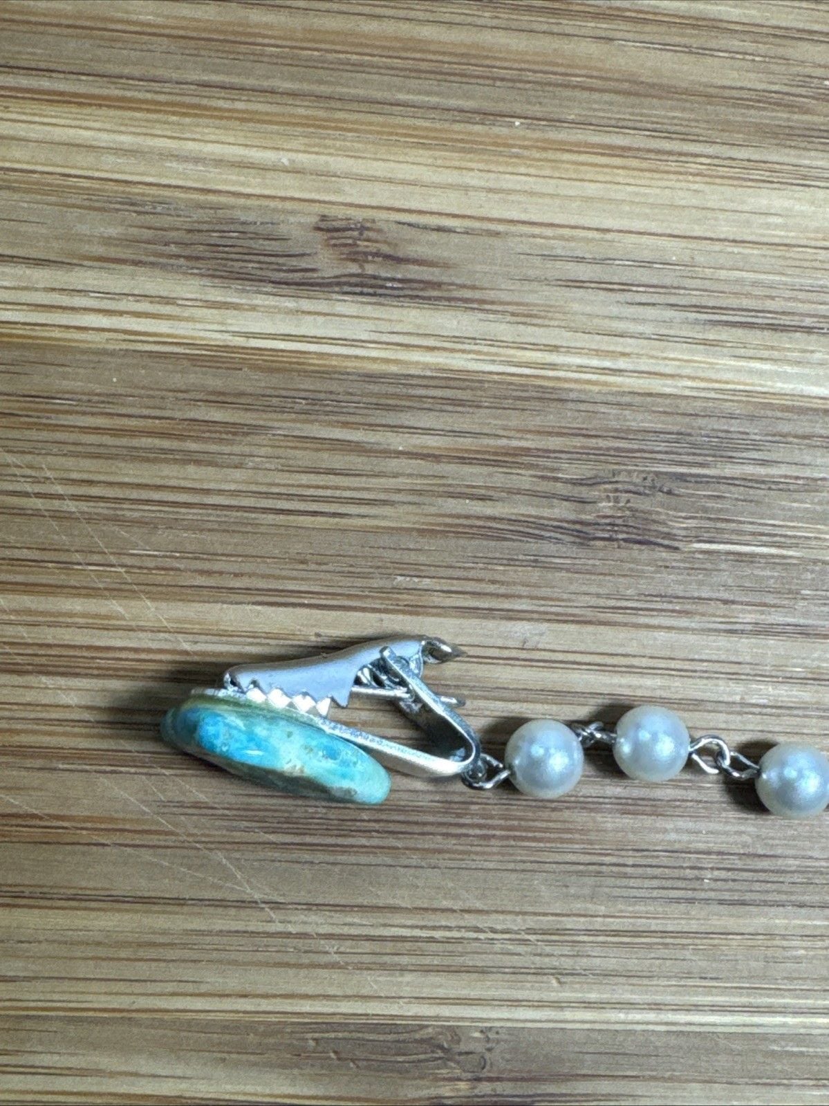 Vintage Turquoise Pearl Sweater Guard Clip Chain Southwestern Jewelry 4