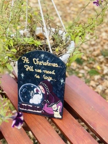 Handmade “At Christmas All We Need Is Love” Christmas Wall Hanging 8.5” x 6” 3