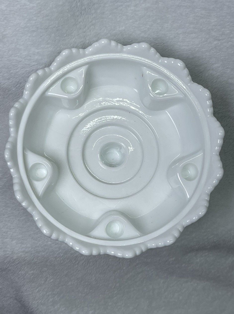 Fenton White Milk Glass Sawtooth Hobnail Round Candle Holder Centerpiece Bowl 2