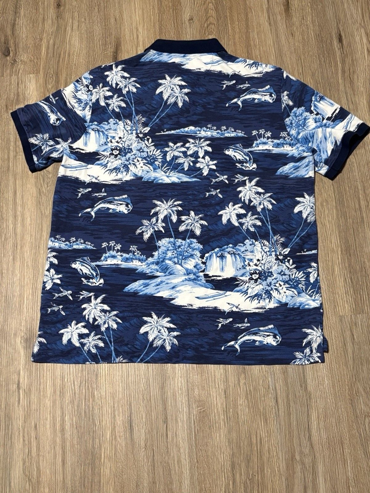 Polo Ralph Lauren Classic Fit L Blue Hawaiian Aloha Tropical Fish Polo Shirt 12