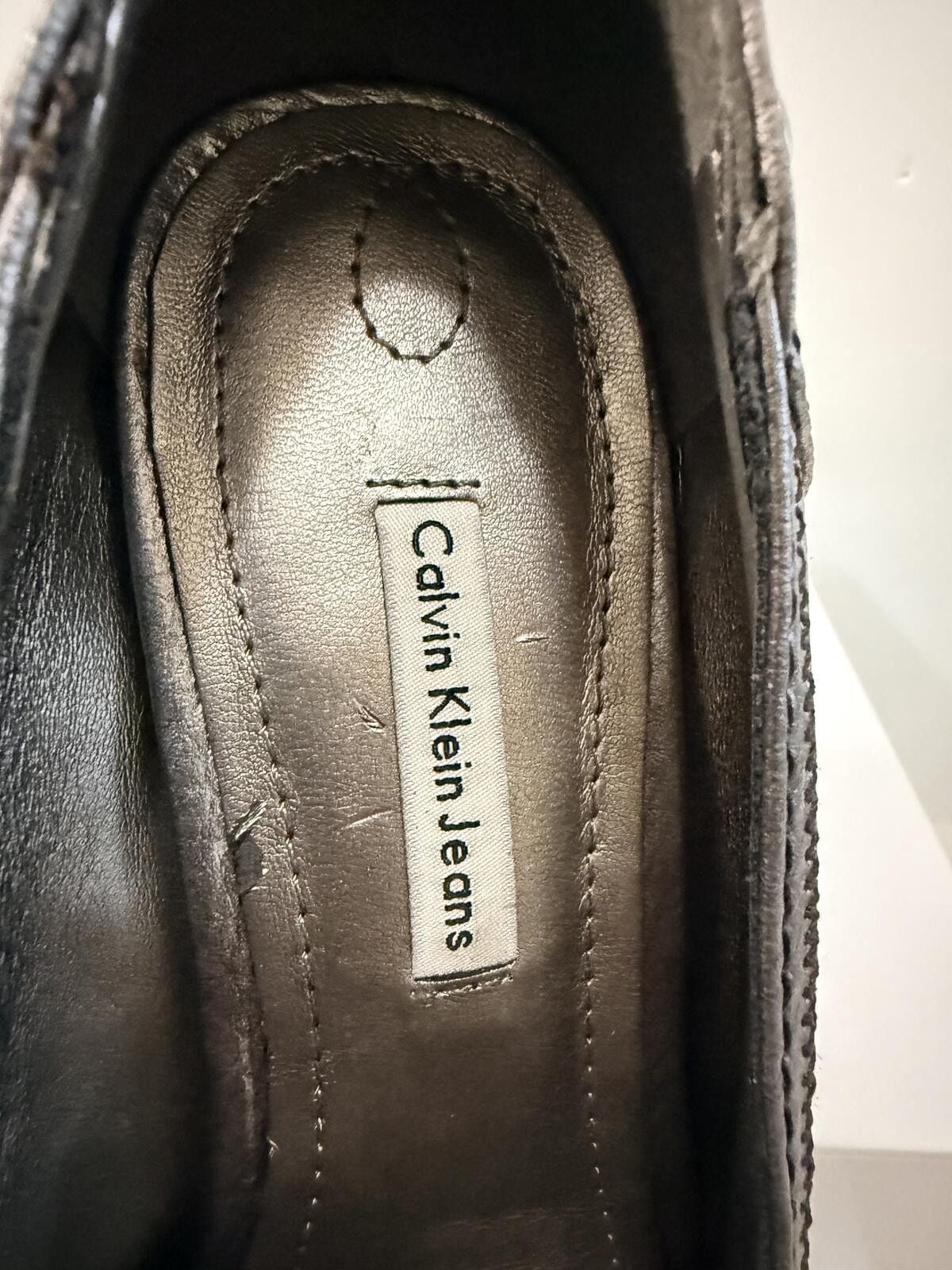 Calvin Klein Jeans Metallic Silver Peep Toe Platform Pumps 7