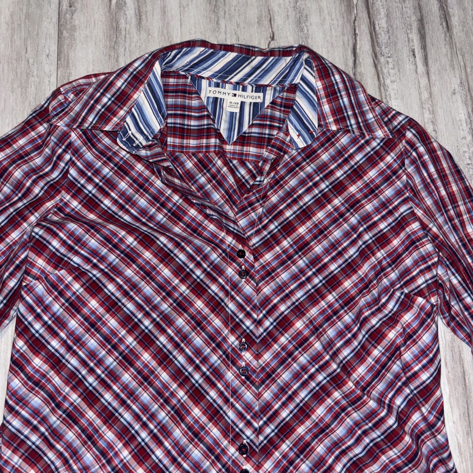 Tommy Hilfiger Women Long Sleeve Button-Down Shirt Size XL blue and maroon 4