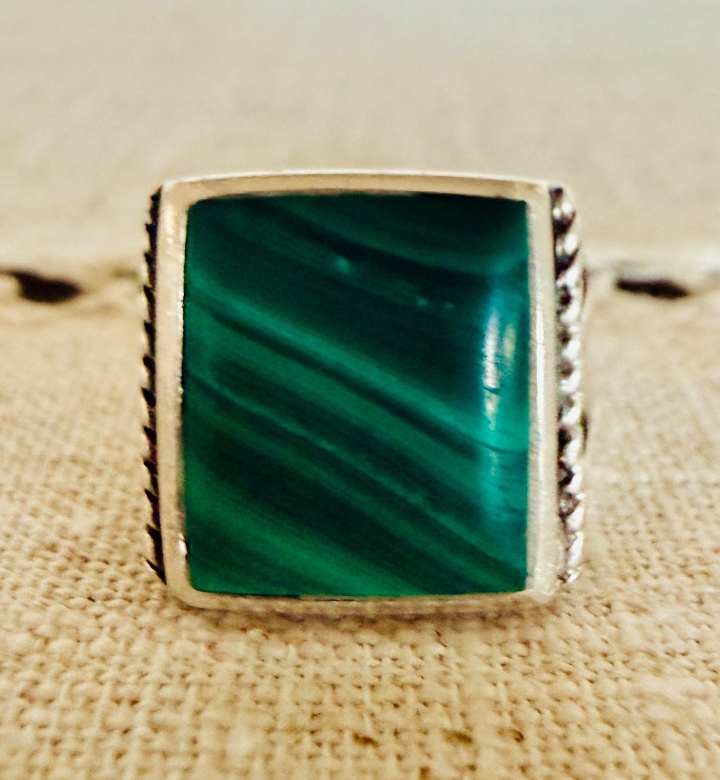 Sterling Silver Large Square Malachite Ring Southwestern Size 7 Statement 10