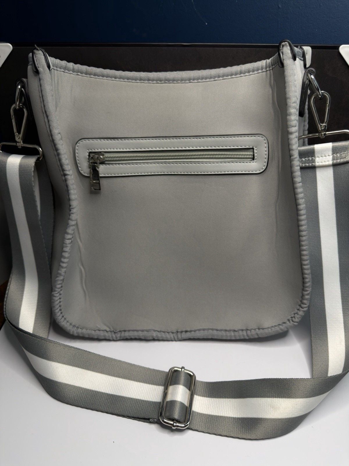 Gray & White Satchel Side Bag with Adjustable Strap 2