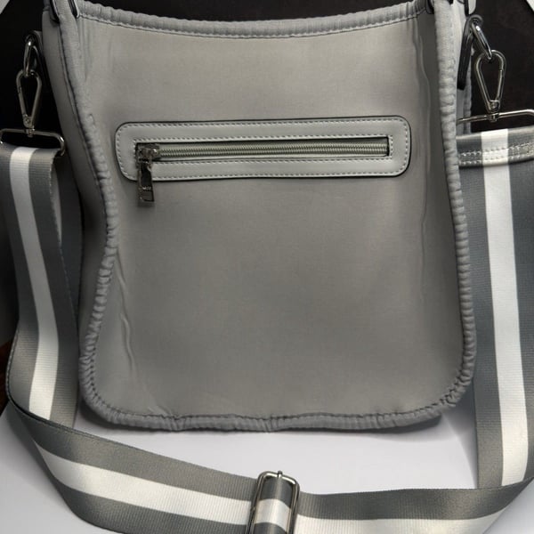 Gray & White Satchel Side Bag with Adjustable Strap