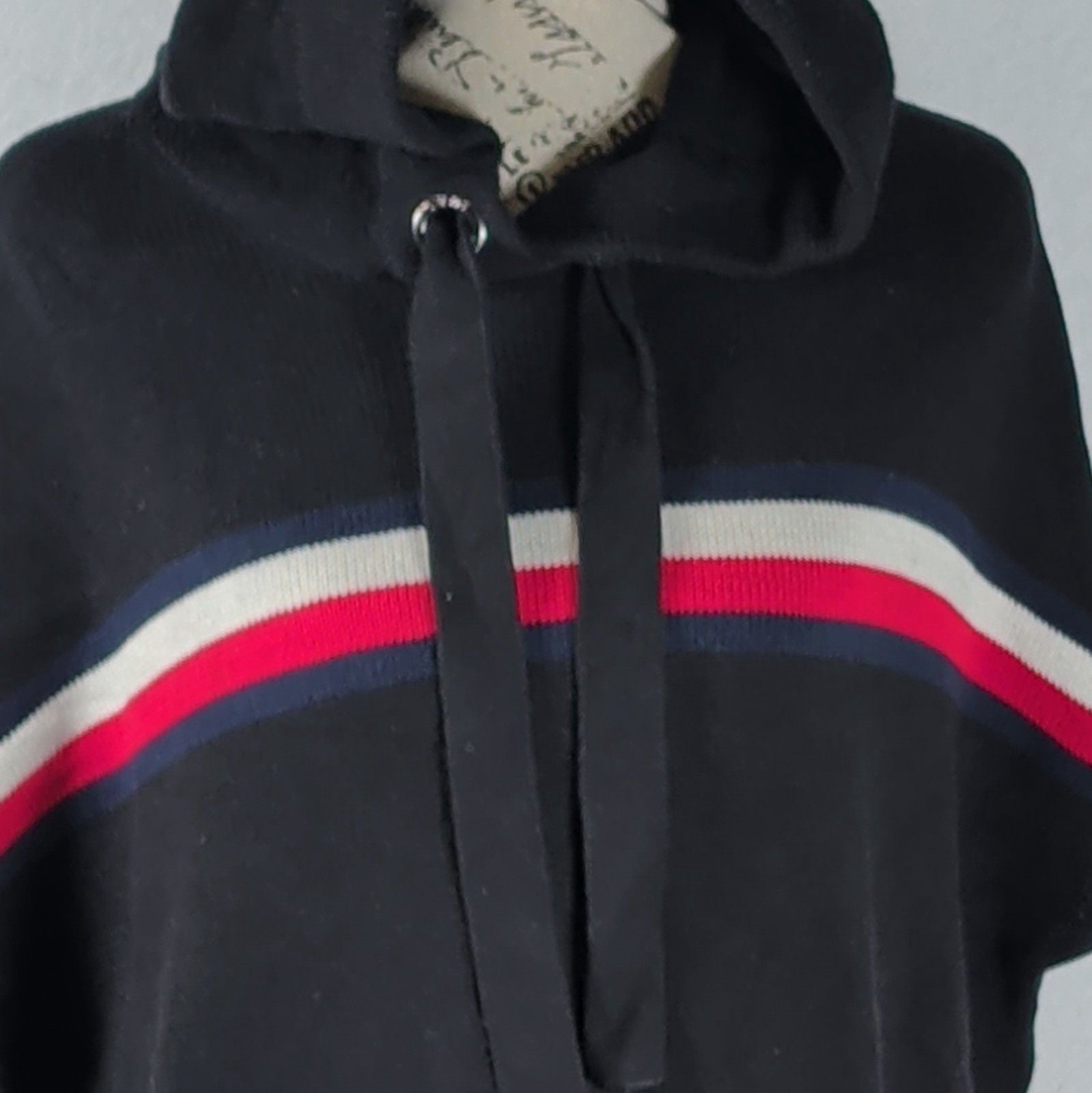 Tommy Hilfiger Hooded Sweater Dress XL Black Red White Striped Short Sleeve Knit 4