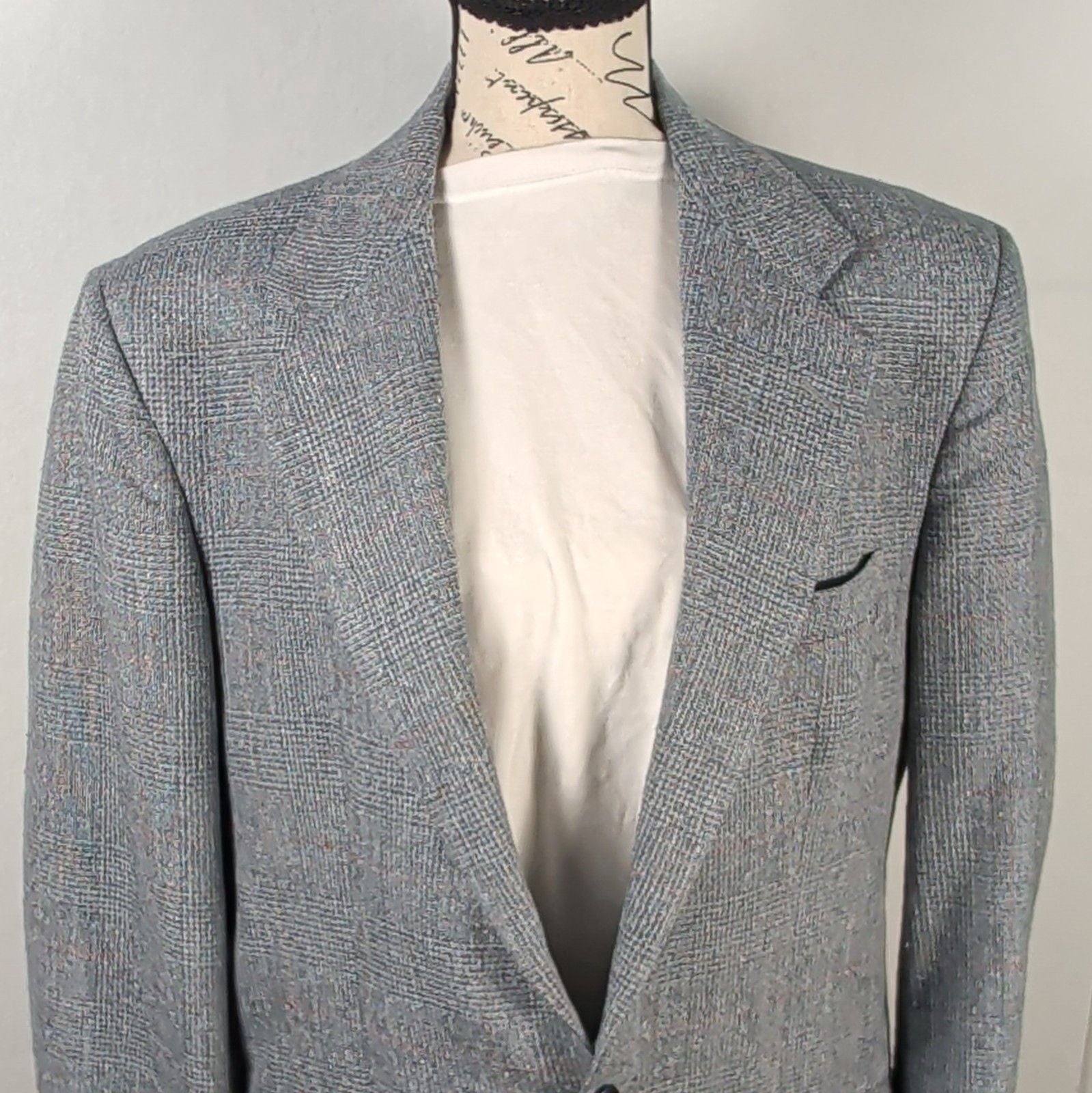 Vintage 40R Sport Coat Made in USA Plaid Blazer Grey Blue Addis Deys Syracuse 3