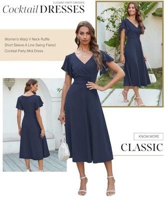 Dokotoo Women's V Neck Elegant Party Dress Short Sleeve Skater-SIZE XL 5