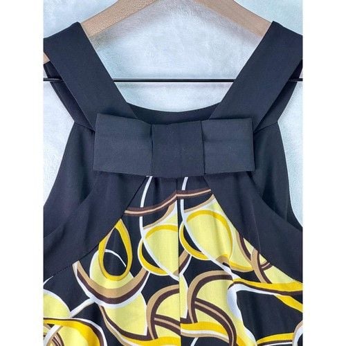 VTG Y2K ALYN PAIGE Abstract Yellow Geometric Midi Dress Size L Grunge Whimsical 13