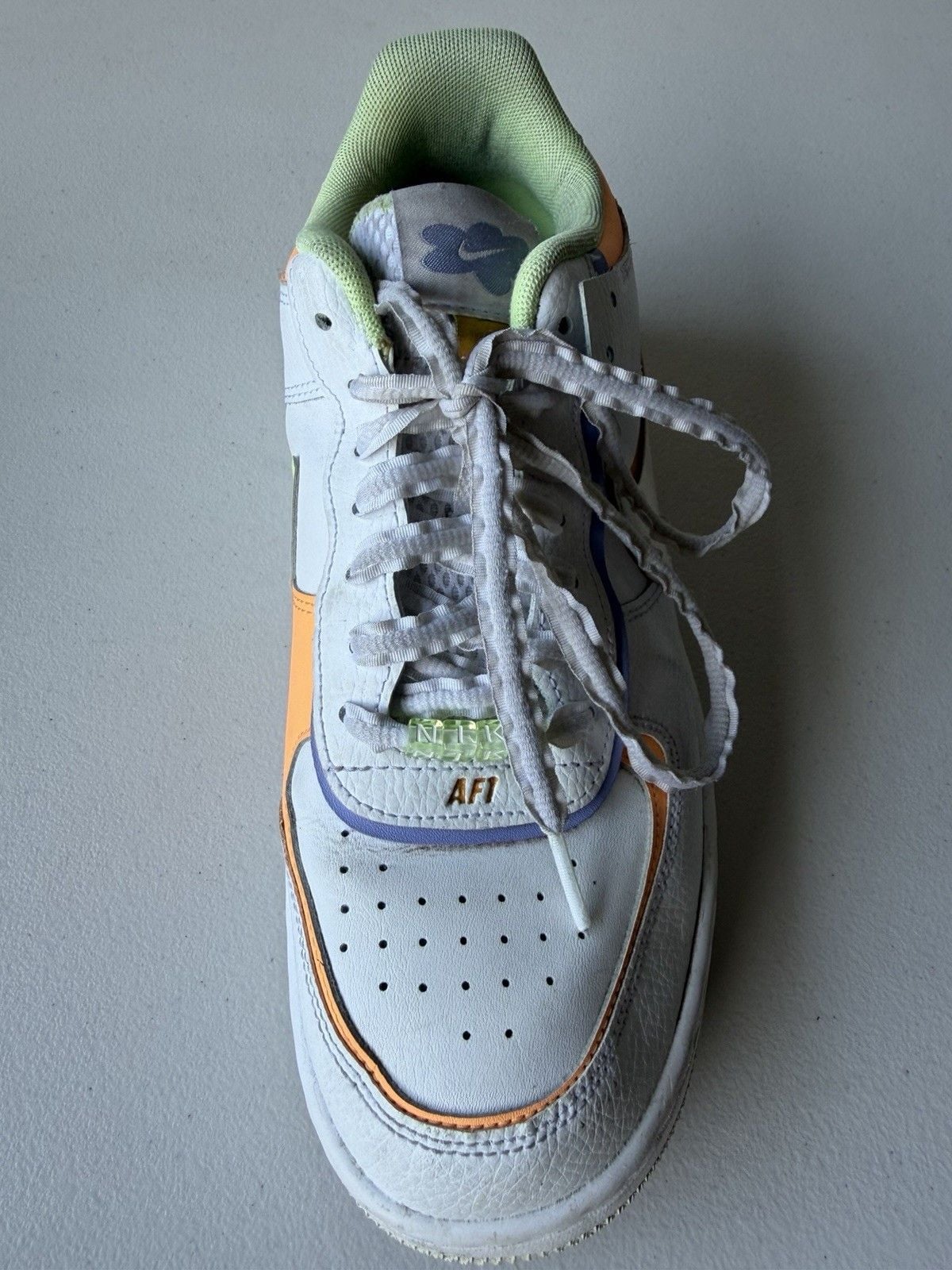 Nike Air Force 1 Low Top Men’s Colorblock Lace-Up Sneakers White Orange Green 7