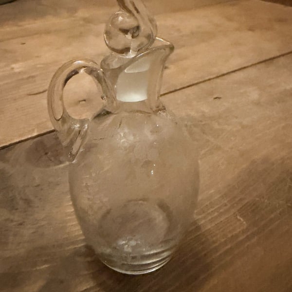 Vtg Cambridge Glass Chantilly Etched Crystal Cruet Bottle Flame Stopper 3900/100