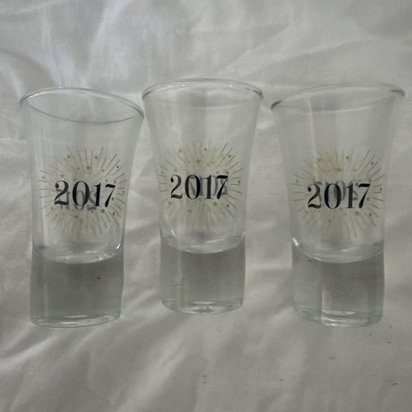 Tequila Shot Collector Glasses Gold And Black Lettering 2017 Set Of 3