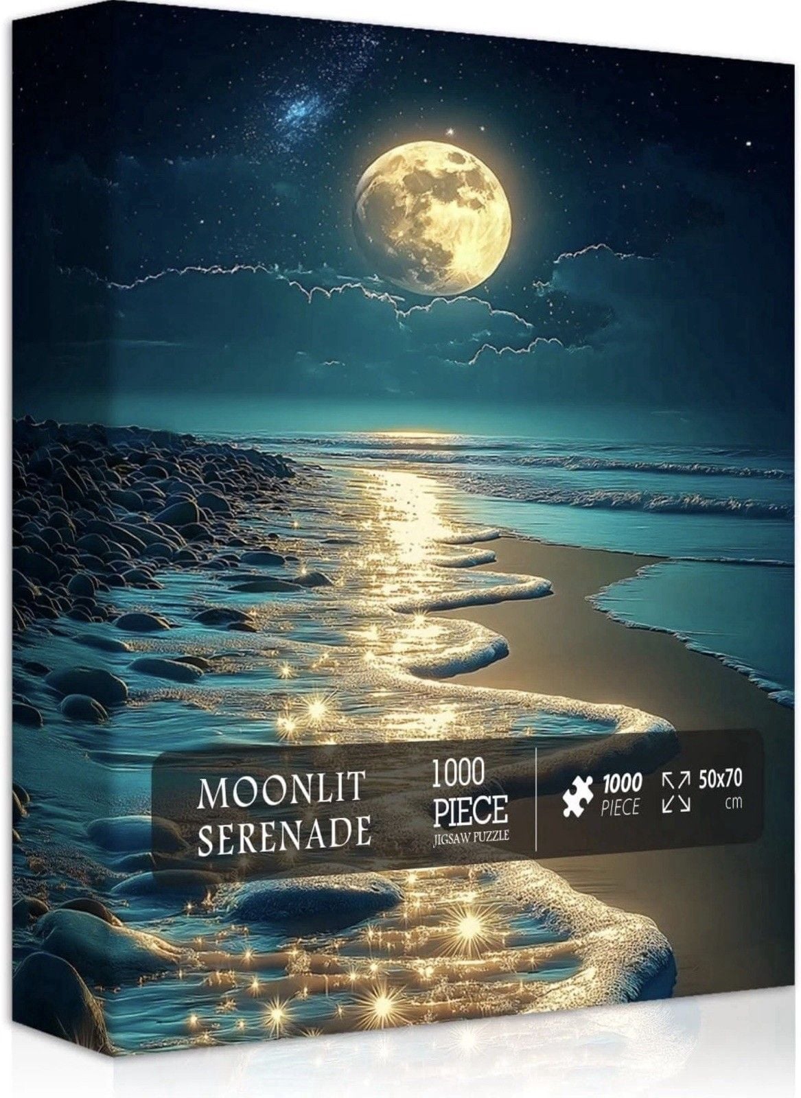 PICKFORU Beach Jigsaw Puzzle 1000 Pieces, Ocean Moonlit Serenade Summertime 1