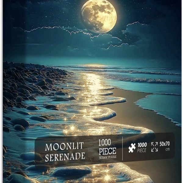 PICKFORU Beach Jigsaw Puzzle 1000 Pieces, Ocean Moonlit Serenade Summertime