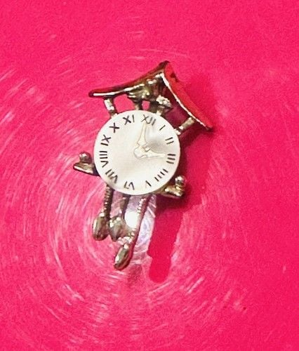 Vintage Cuckoo Clock Brooch 1” Inch Roman Numerals Over Mother Of Pearl Unsigned 4