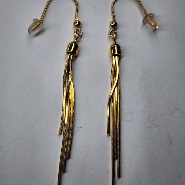 Gold Over Sterling Silver Dyadema Tassel Dangle Earrings.