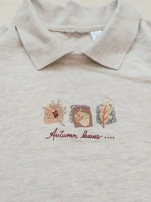 Vintage Fall Autumn Leaves Acorn Embroidery Mock Collar Sweatshirt Large Cotton 8